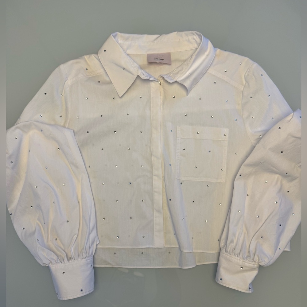 Cinq A Sept White Selina Rhinestone Button-Up Blouse